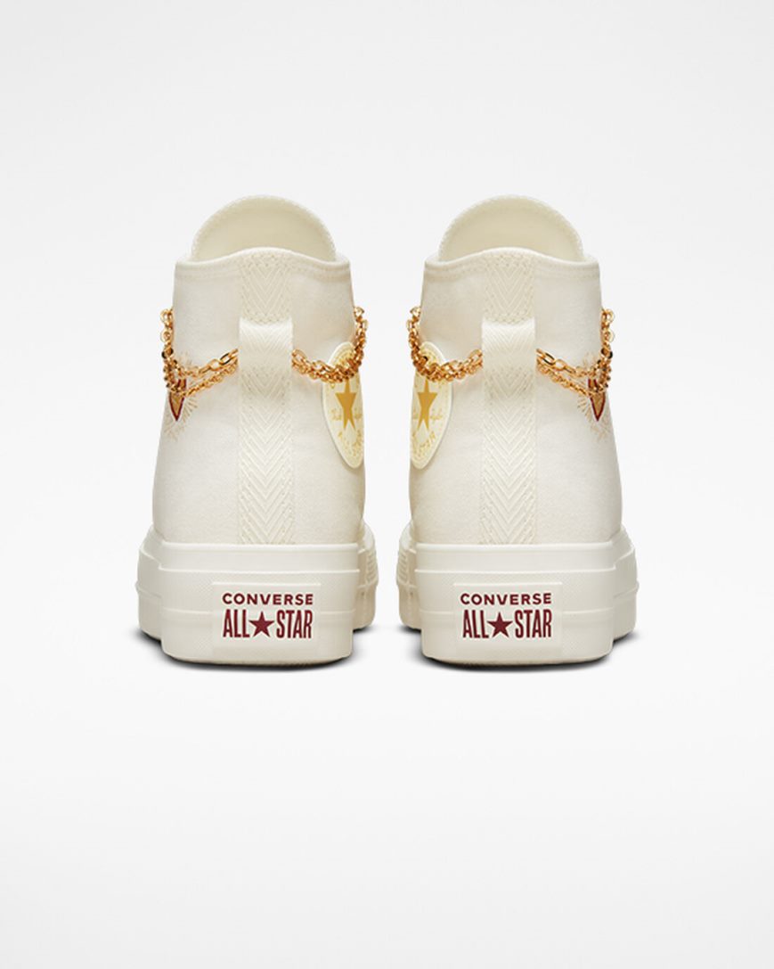 Women's Converse Chuck Taylor All Star Lift Gold Chain High Top Platform Shoes Beige / Yellow | AU 963C4Q